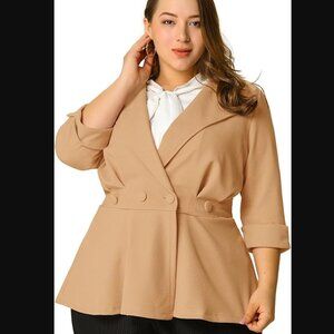 Agnes Orinda Peplum Blazer 2X Camel Front Button Half Sleeve NEW
